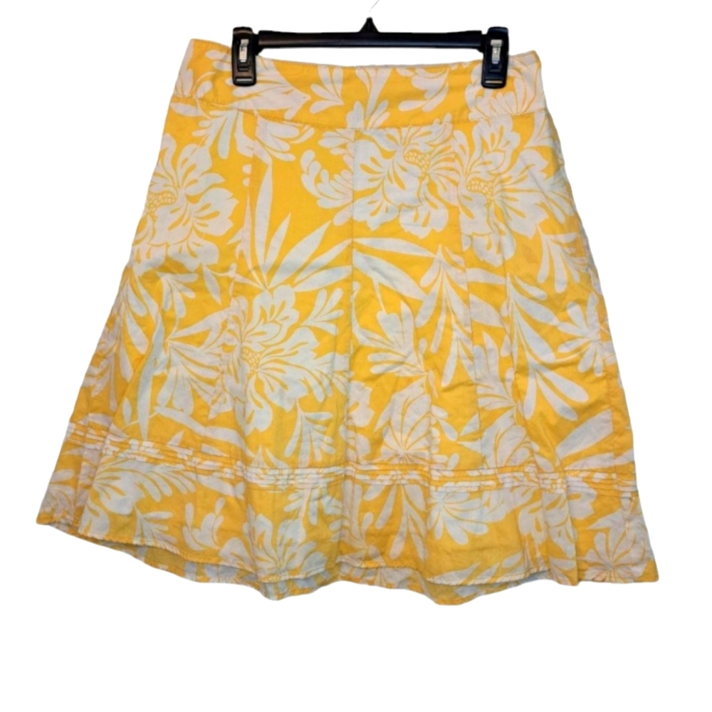 Ann Taylor Yellow Skirt Lined Flounce Floral Size 8